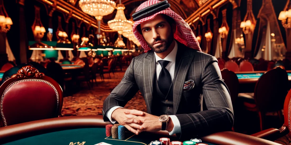 رجل ذو مظهر عربي يقامر في الكازينو