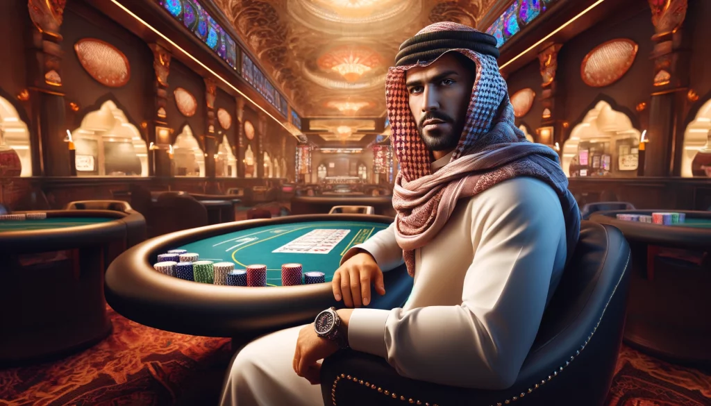 Arab woman and man playing casino