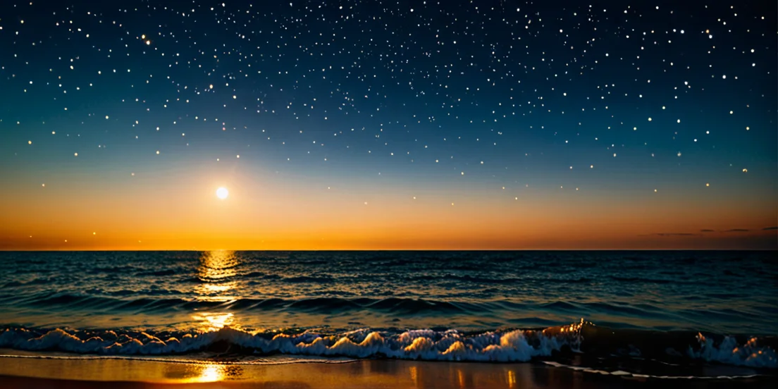 realistic starry sky and in golden color on the sea